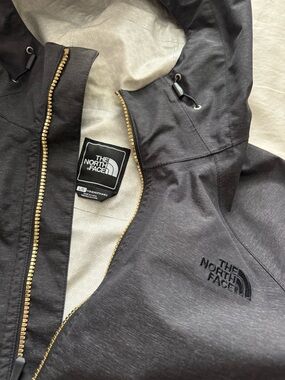 The North Face Charcoal Hooded Shell Jacket with Gold Zipper